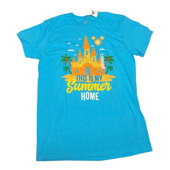 Disney Parks T-Shirt Mens L Blue Summer Home Castle Ears World Logo Fun Vacation - Picture 7 of 7
